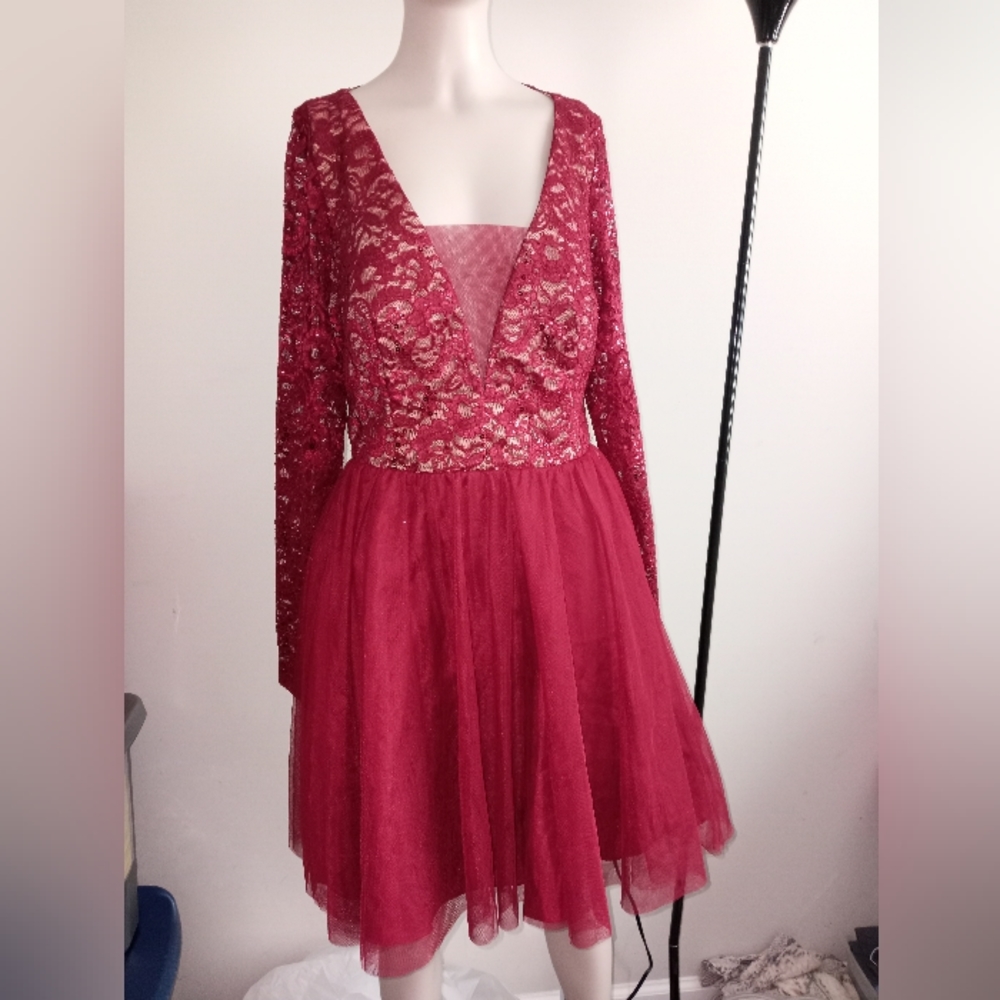 Vintage dear moon red long sleeve lace dress size 13